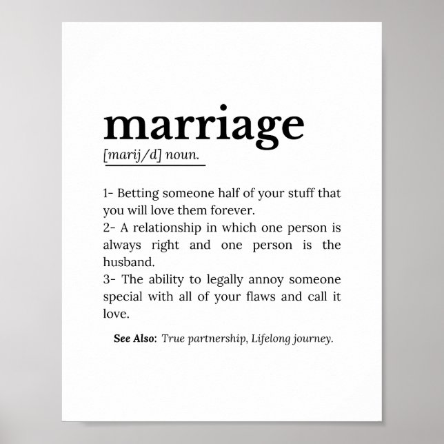 Funny Marriage Definition Typography Quote Poster (Front)