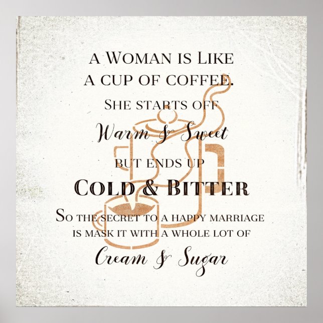 Funny Marriage Like Coffee Retro Grunge Typography Poster (Front)