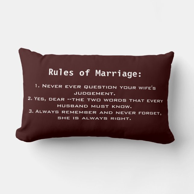 Funny Marriage Rules Throw Pillow (Front)