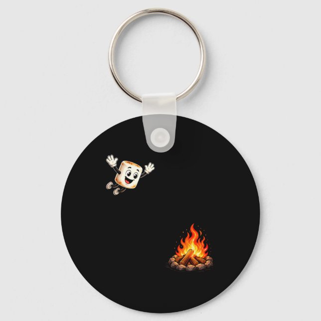 Funny Marshmallow Jumping Into Campfire High Dive Key Ring (Front)