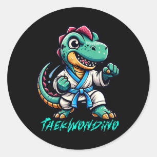 Funny Martial Arts Karate Taekwondo Dino Animal Cu Classic Round Sticker