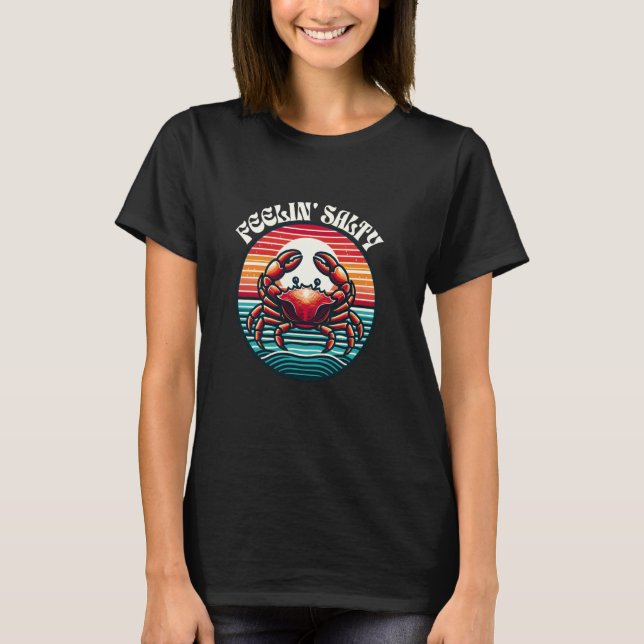 Funny Maryland Crab Feelin Salty retro Sunset beac T-Shirt (Front)