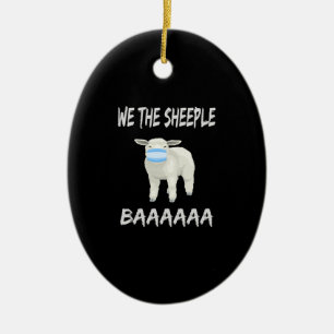 Funny mask sheep sheeple wearing face mask ceramic tree decoration