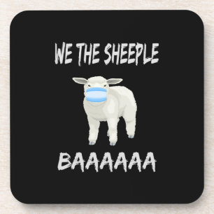 Funny mask sheep sheeple wearing face mask coaster