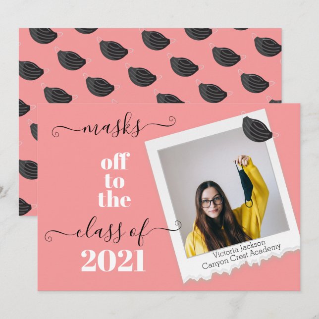 Funny Masks off Graduation photo Invitation (Front/Back)