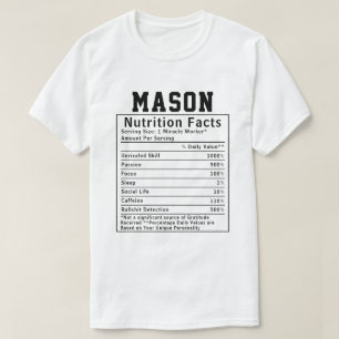 Funny Mason Nutrition Facts Construction Worker T-Shirt