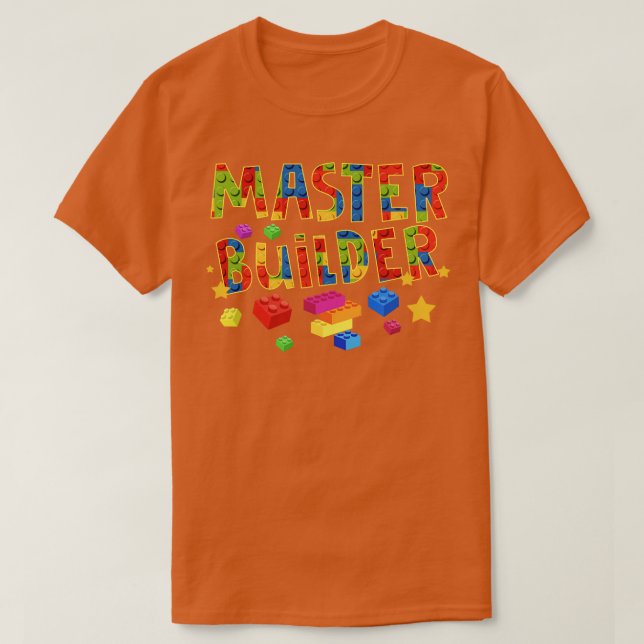 Funny Master Builder Building Blocks Brick Builder T-Shirt (Design Front)