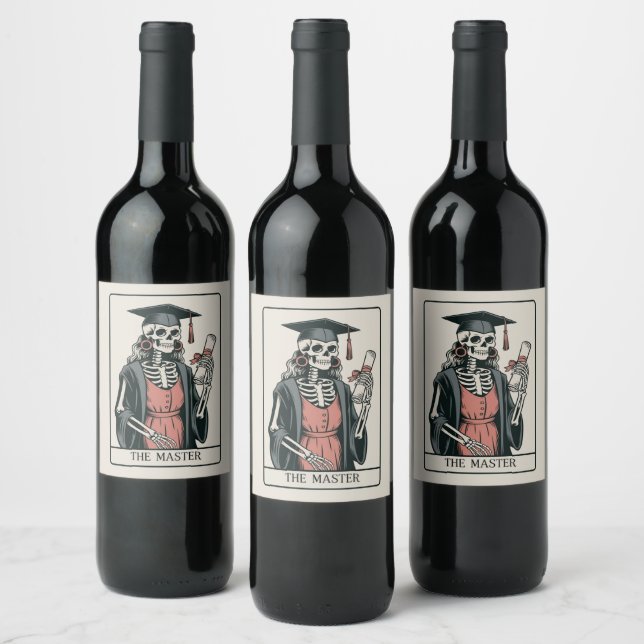 Funny Master Graduation Gift Skeleton Graduate  Wine Label (Bottles)