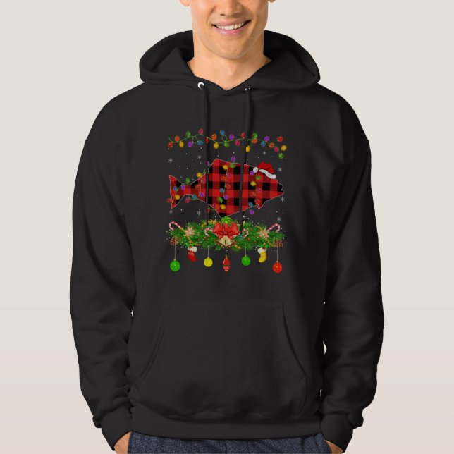 Funny Matching Buffalo Plaid Halibut Fish Christma Hoodie (Front)
