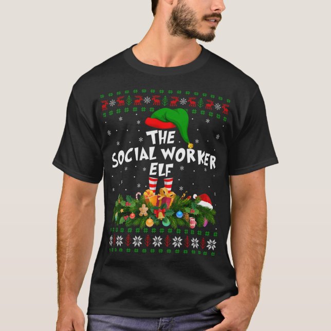 Funny Matching Family Ugly The Social Worker Elf C T-Shirt (Front)