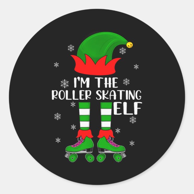 Funny Matching Group The Roller Skating Elf Christ Classic Round Sticker (Front)