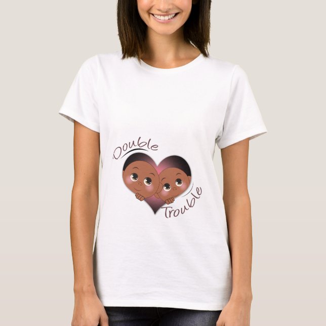 Funny  Maternity  - Twins Heart Double Trouble T-Shirt (Front)