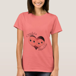 Funny Maternity - Twins Heart Double Trouble T-Shirt