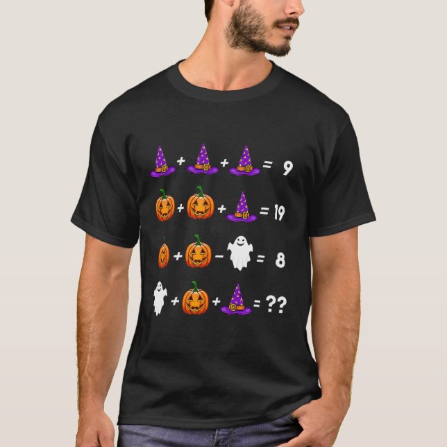 Funny Math Equation Pumpkin Hat Ghost Halloween T-Shirt (Front)