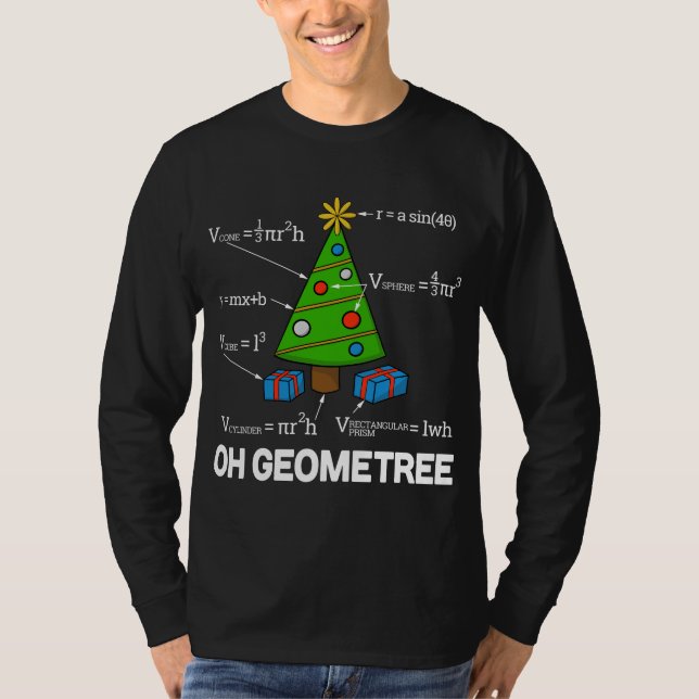 Funny Math Geometry Christmas Tree Pun Teacher T-Shirt (Front)