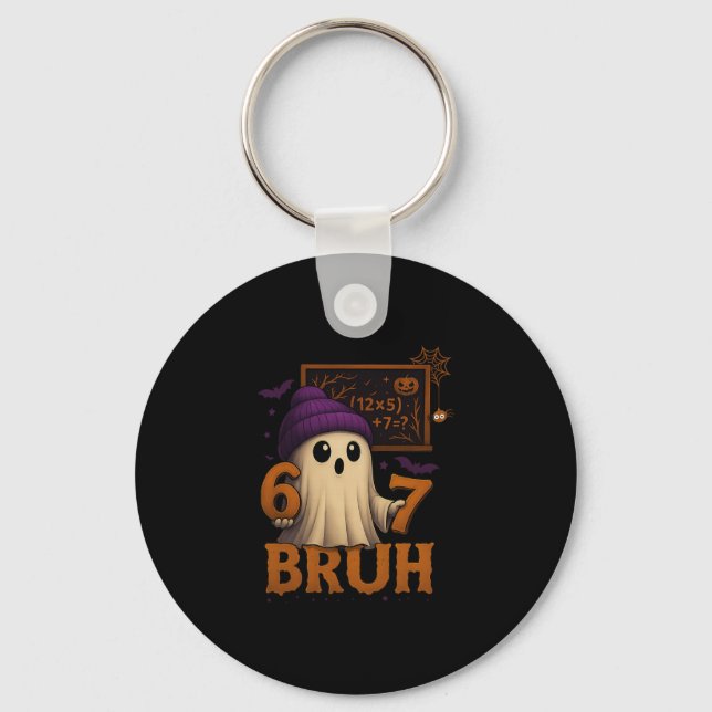 Funny Math Ghost 67 Bruh Halloween Meme Teacher Eq Key Ring (Front)