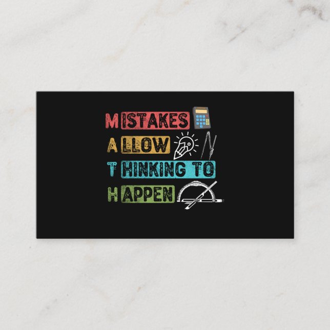 Funny Math. Mistakes Allow Thinking To Happen Business Card (Front)