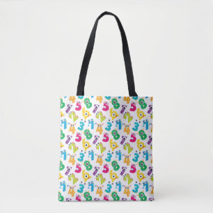 Funny Math Monster Numbers Pattern Tote Bag