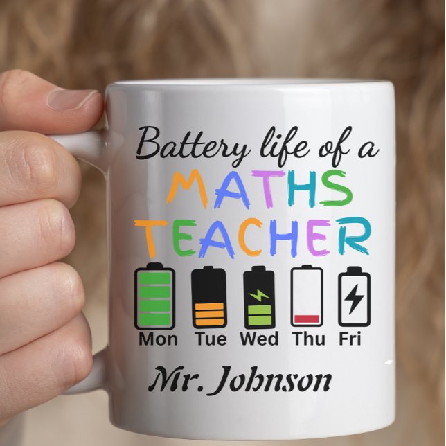 Funny Math Teacher Battery Life Custom Name  Coffee Mug (Creator Uploaded)