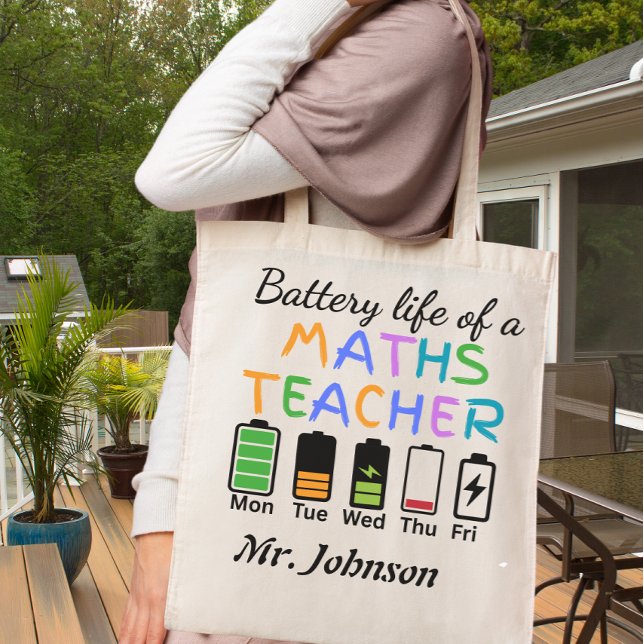 Funny Math Teacher Battery Life Custom Name  Tote Bag (Creator Uploaded)