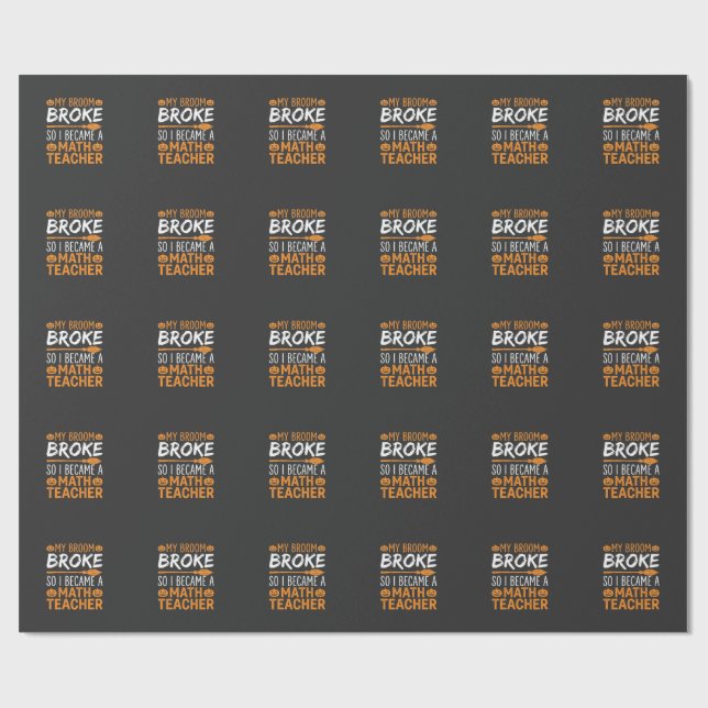 Funny Math Teacher Halloween Broom Wrapping Paper (Flat)