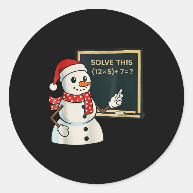 Funny Math Teacher Snowman Christmas Puzzle Winter Classic Round Sticker (Front)