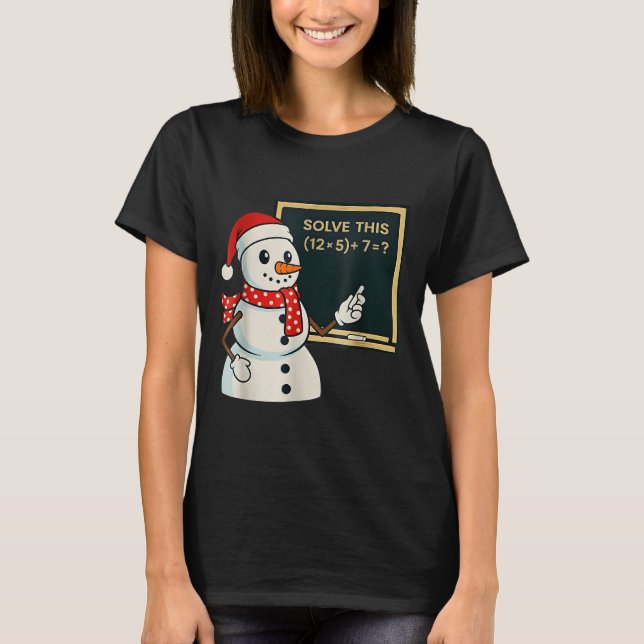 Funny Math Teacher Snowman Christmas Puzzle Winter T-Shirt (Front)