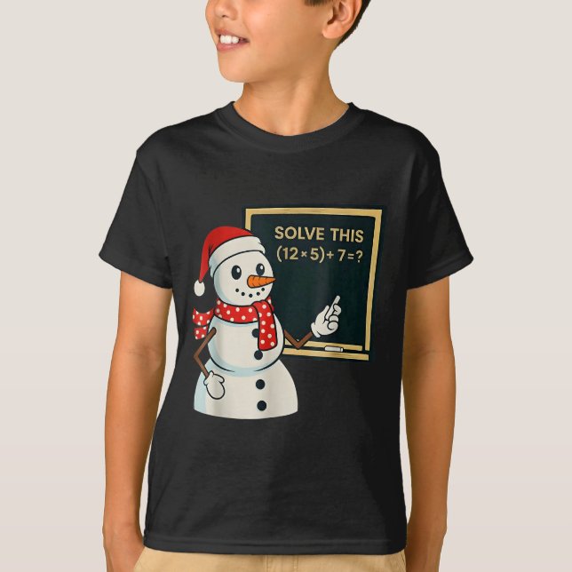 Funny Math Teacher Snowman Christmas Puzzle Winter T-Shirt (Front)