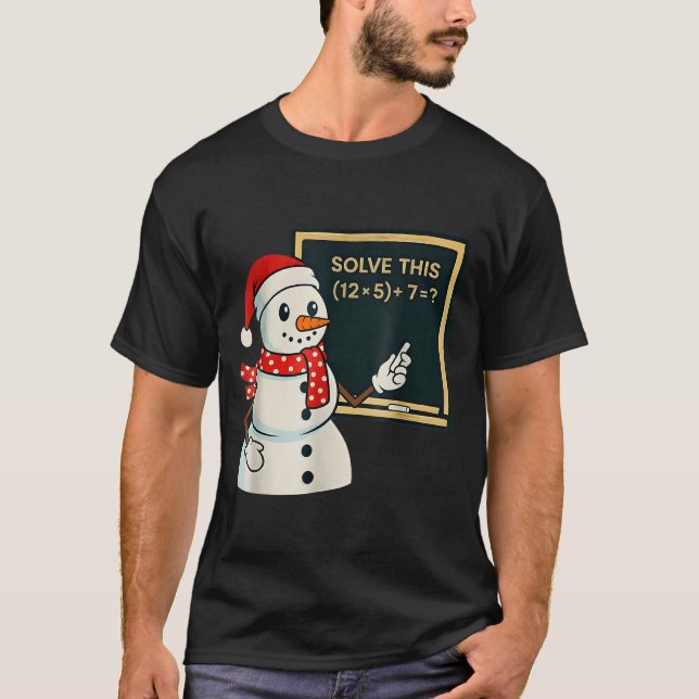 Funny Math Teacher Snowman Christmas Puzzle Winter T-Shirt (Front)