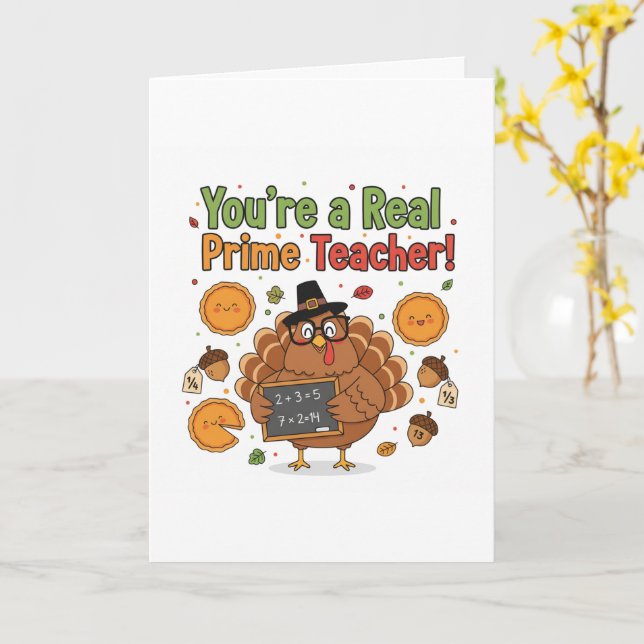 Funny Math Teacher Thanksgiving Card – Turkey (Yellow Flower)