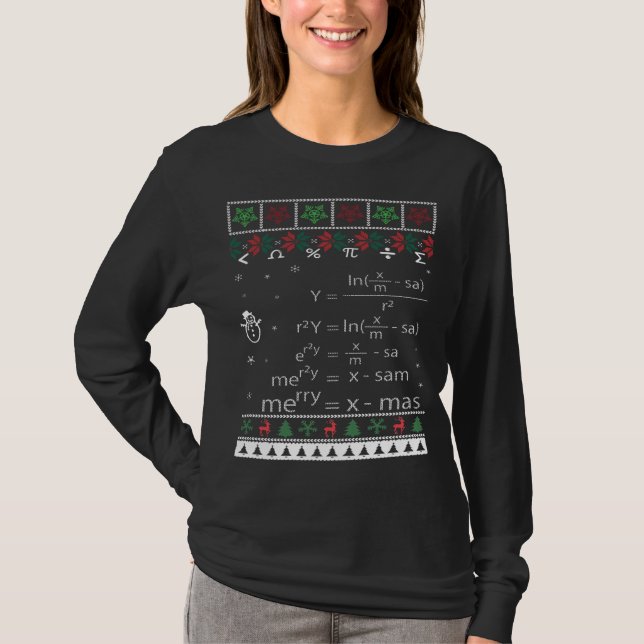 Funny Math Ugly Christmas Gift Merry Xmas in Math  T-Shirt (Front)