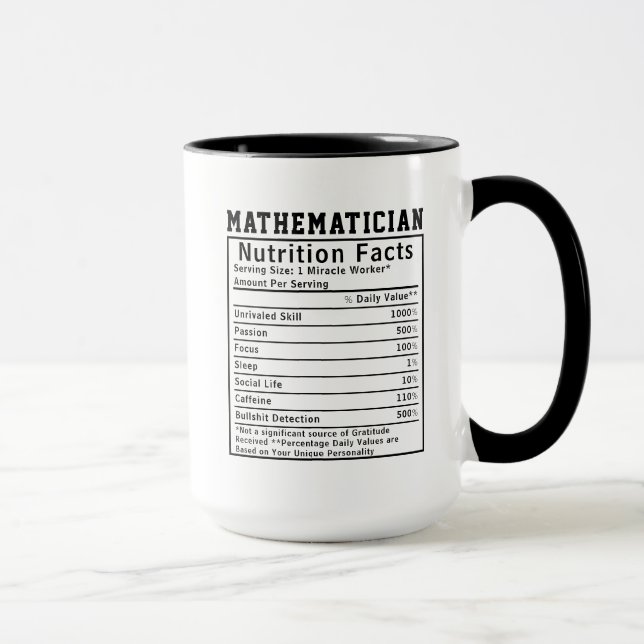 Funny Mathematician Nutrition Facts Math Lover Mug (Right)