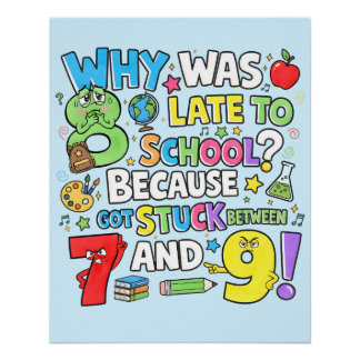 Funny Maths Poster for Kids UK Classroom Numbers
