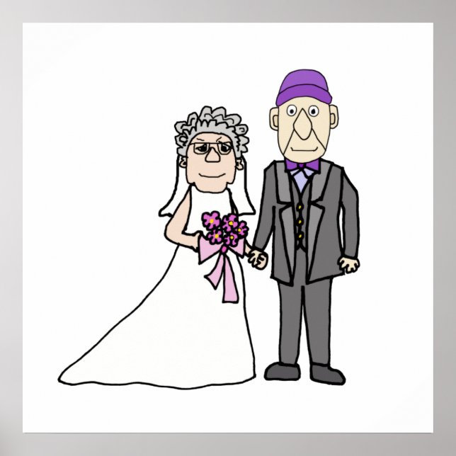 Funny Mature Bride and Groom Wedding Seniors Poster (Front)