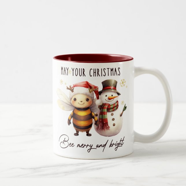 Funny May Your Christmas Bee Merry And Bright Two-Tone Coffee Mug (Right)