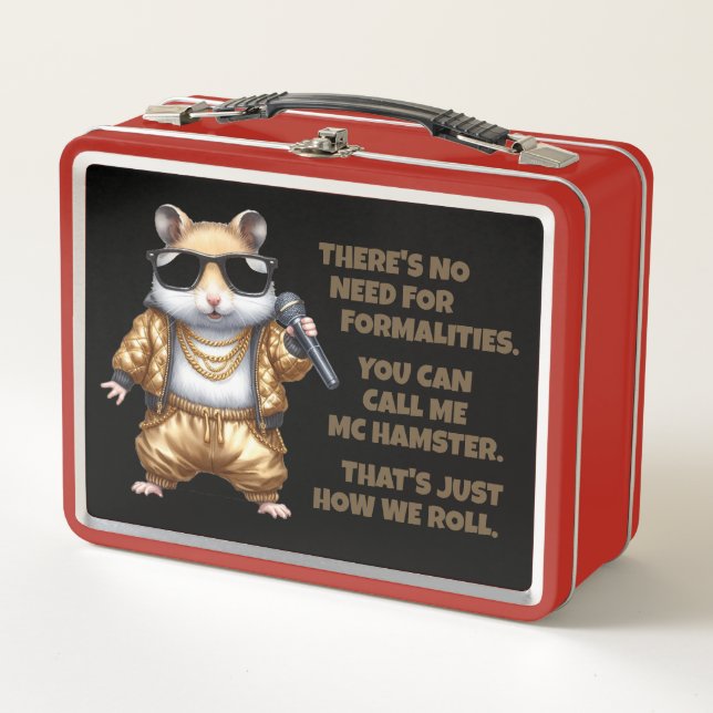 Funny MC Hamster Rapper with Golden Baggy Pants Metal Lunch Box (Front)
