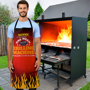 Funny Mean Grilling Machine with Name and Flame Apron