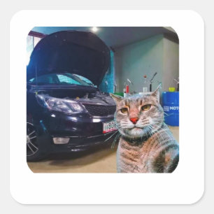 Funny Mechanic Cat in Garage Sticker 