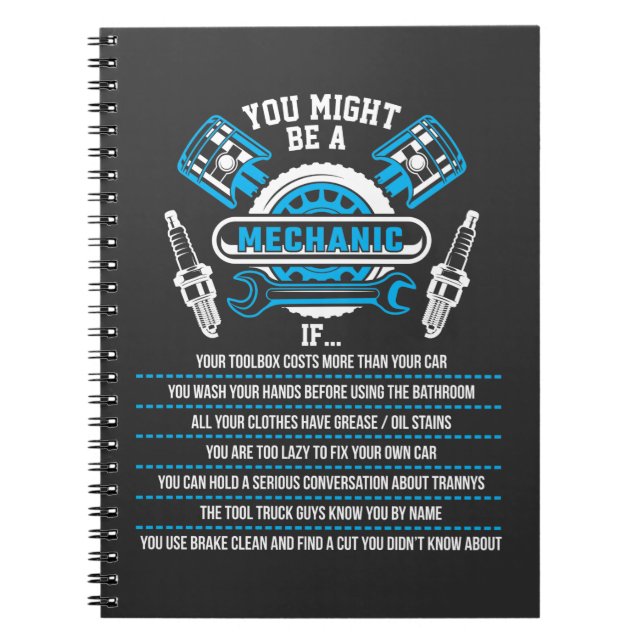 Funny Mechanic Garage Workshop Technician Notebook (Front)