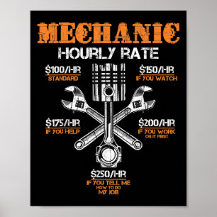 Funny Mechanic Hourly Rate Gift Shirt Labor Rates Poster