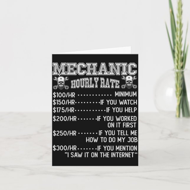 Funny Mechanic Hourly Rate Joke Design  Card (Front)