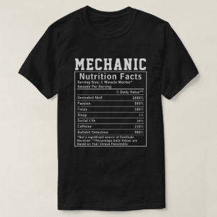 Funny Mechanic Nutrition Facts technicians auto T-Shirt