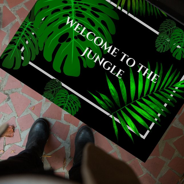 Funny MED. "Welcome to the Jungle" Tropical Leaves Doormat (A funny and modern doormat for your front door. Welcome to the Jungle!)