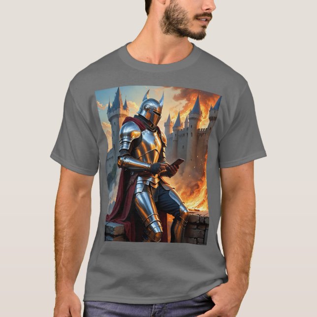 Funny Mediaeval Knight On Phone Tee (Front)