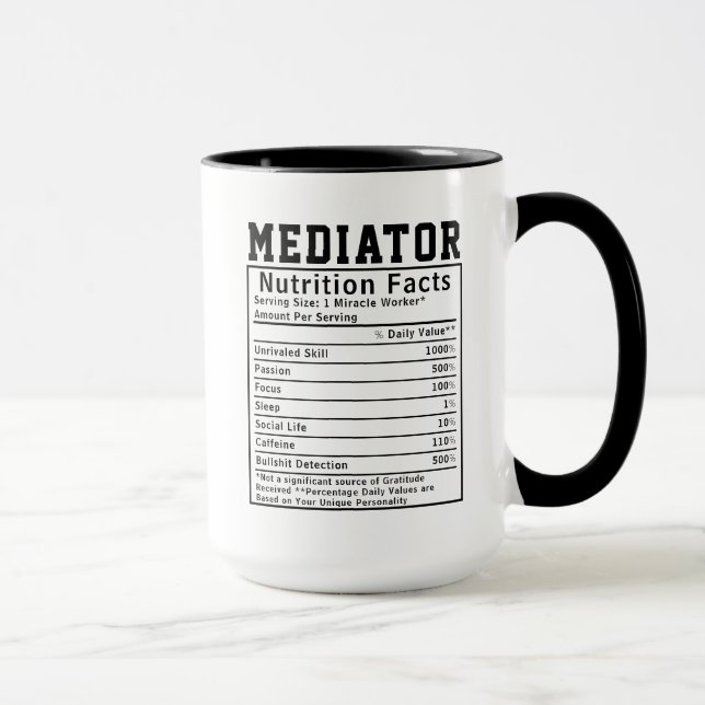 Funny Mediator Nutrition Facts Employee Gift Mug (Right)