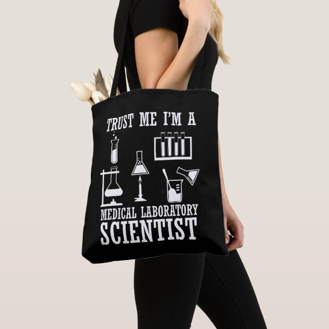 Funny medical lab tech scientist humour laboratory tote bag (Close Up)
