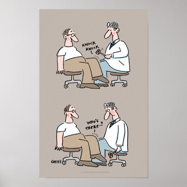 Funny Medical Office Poster Doctor Checks Reflexes (Front)
