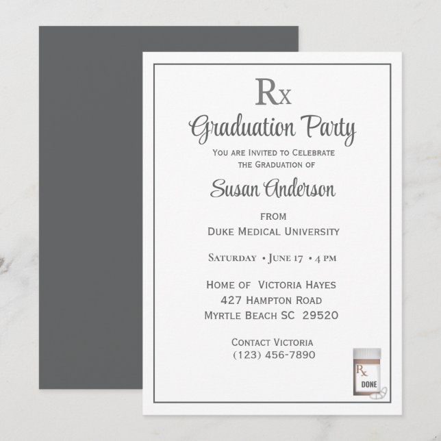 Funny Medical Rx Pill Bottle Graduation Party   Invitation (Front/Back)