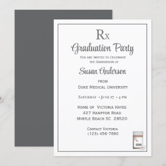 Funny Medical Rx Pill Bottle Graduation Party Invitation