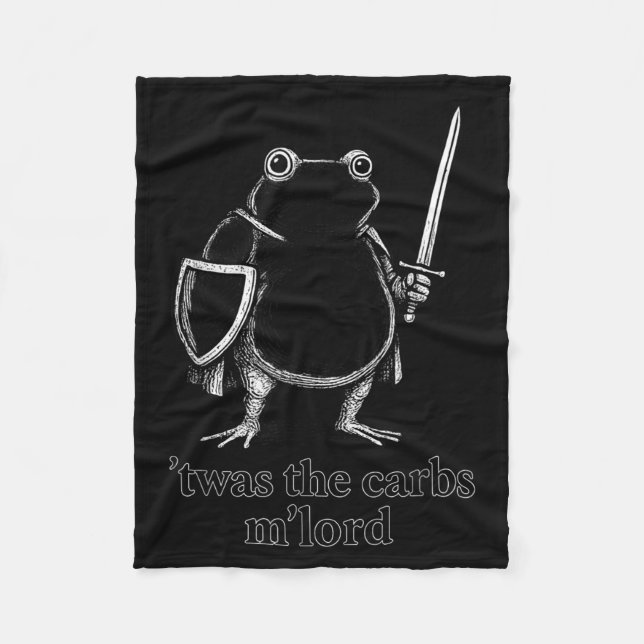 Funny Medieval Frog Meme Carbs Knight M'lord Quote Fleece Blanket (Front)